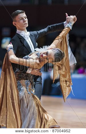 Minsk, Belarus-february 15, 2015: Unidentified Professional Dance Couple Performs Youth-2 Program
