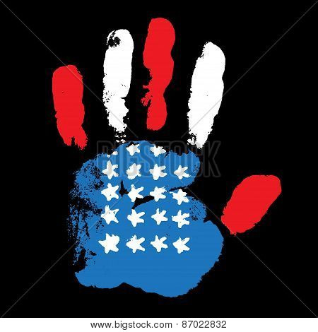 Handprint Usa Flag On Black Background