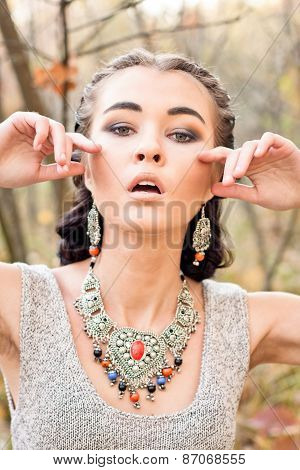 Beautiful woman in autumn