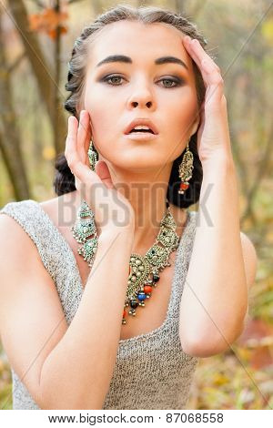 Beautiful woman in autumn
