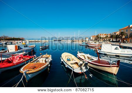 Marine with boats in the city Supetar