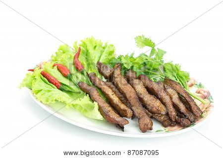 Fried Pork, Thai Food Served With Vegetable