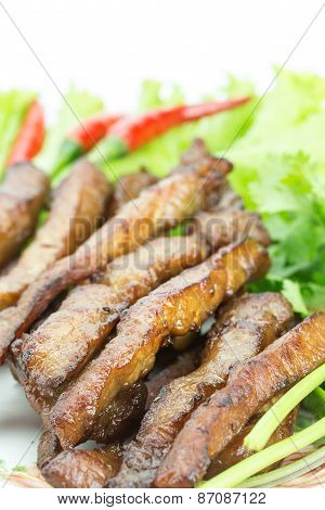 Fried Pork, Thai Food Served With Vegetable