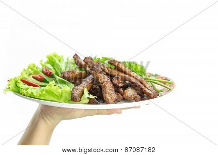 Fried Pork, Thai Food Served With Vegetable