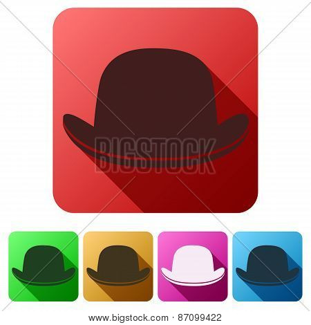 Set Flat icons of black gentleman bowler hat