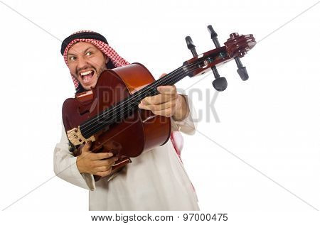 Arab man playing musical instrument