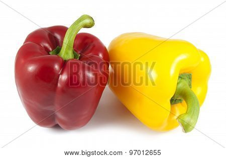 Red and yellow peppers paprika isolated on white background