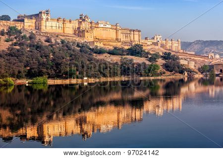 Famous Rajasthan indian landmark - Amer (Amber) fort, Jaipur, Rajasthan, India