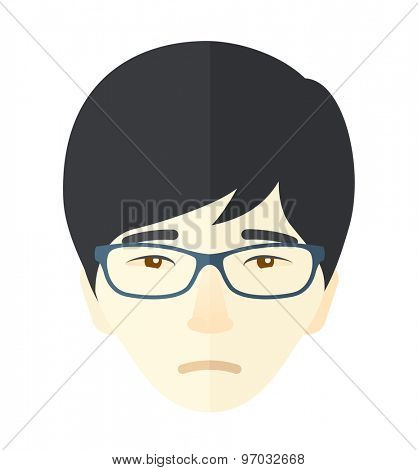 A unhappy face of a chinese young boy. A Contemporary style. Vector flat design illustration isolated white background. Square layout