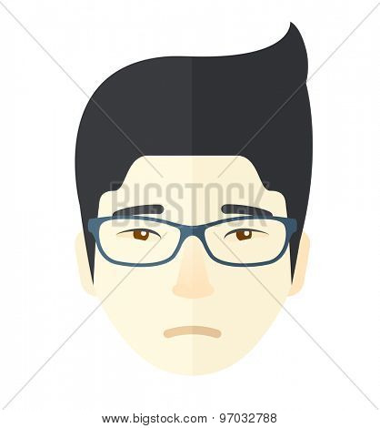 A facial expression of asian man wearing eyeglasses. A Contemporary style. Vector flat design illustration isolated white background. Square layout