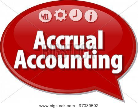 Speech bubble dialog illustration of business term saying Accrual accounting