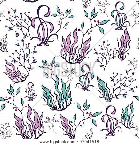 Vector Purple Green Seaweed Seamless Pattern