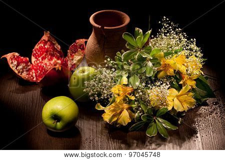 Still Life With Flowers And Apples