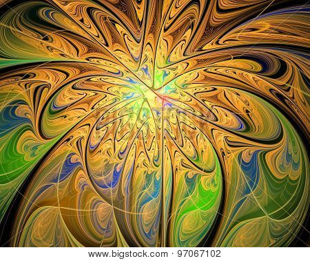 Abstract Fractal Design. Splash Of Melting Gold On Green And Black.