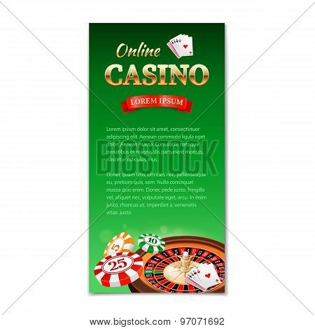 Casino Background. Vertical Banner, Flyer, Brochure On A Casino Theme With Roulette Wheel, Game Card