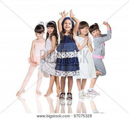 beautiful pre teen girl full length portrait isolated on white