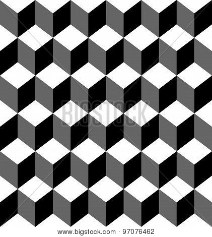 Black And White Geometric Seamless Pattern With Trapezoid And Diamond, Abstract Background.