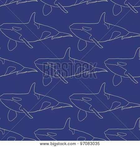 Grampus whale seamless vector pattern in blue