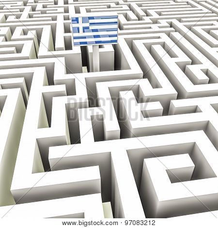 Greek Flag In A Maze