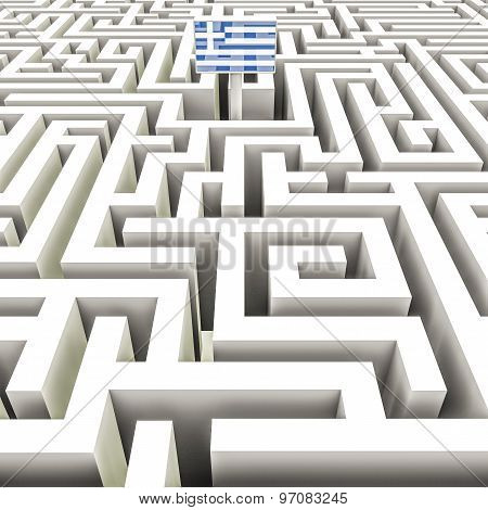 Greek Flag In A Maze