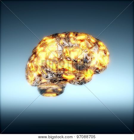 Glass Human Brain With Glowing Light
