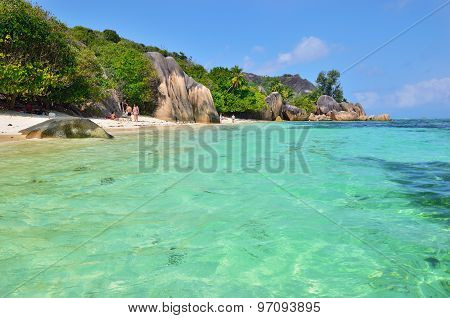 Granite Rocky Beaches On Seychelles Islands, La Digue, Source D'argent