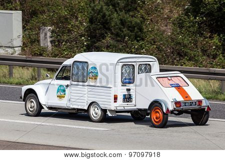 Old Citroen 2Cv With A Trailer