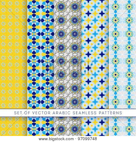 Five Blue-yellow Vector Arabic Patterns