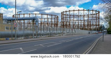 Gasworks in East London which are now disused and abandoned