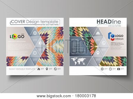 Business templates for square design brochure, magazine, flyer, booklet or annual report. Leaflet cover, abstract flat layout, easy editable vector. Tribal pattern, geometrical ornament in ethno syle, ethnic hipster backdrop, vintage fashion background.