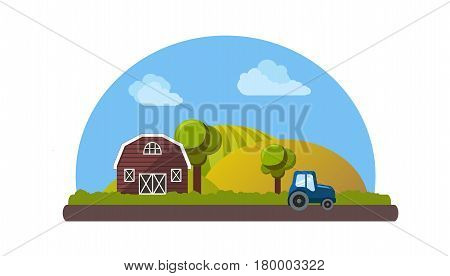 Farm landscape in flat style. Vector illustration.