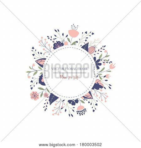 Floral round frame card design. Vector illustration