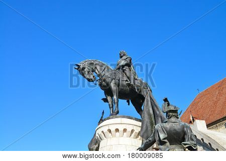 Cluj Napoca city Romania Statue of Matei Corvin landmark architecture