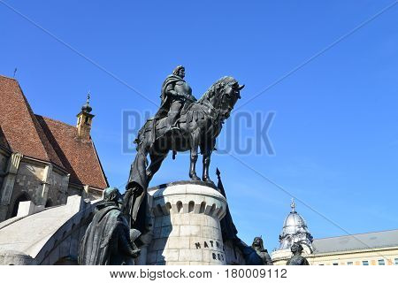 Cluj Napoca city Romania Statue of Matei Corvin landmark architecture