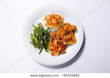 Roast Chicken Breast, Mashed Potatoes And Green Beans