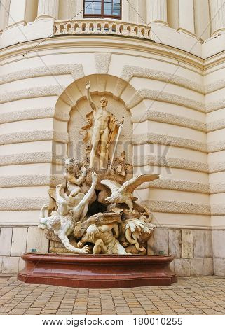 Fountain In Hofburg On Michaelerplatz In Vienna