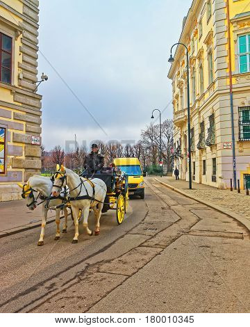 Horse Fiacre In Old City Of Vienna