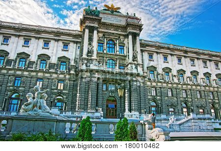National Library Of Hofburg Palace In Vienna With People