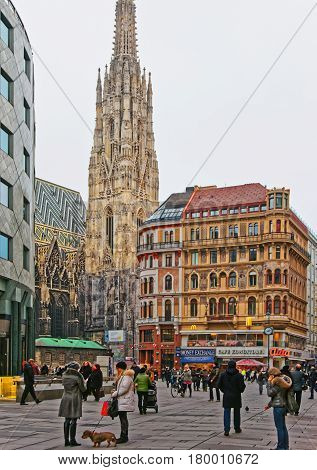 People At St Stephen Cathedral On Stephansplatz In Vienna