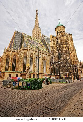 St Stephen Cathedral And People On Stephansplatz In Vienna