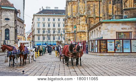 Team Of Horses And Their Coach On Stephansplatz In Vienna