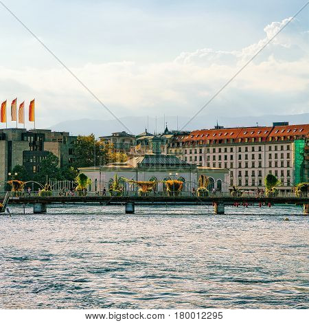 Pont De La Machine Bridge Above Geneva Lake
