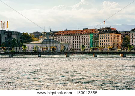 Pont De La Machine Bridge Over Geneva Lake