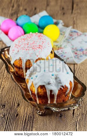 Easter cake and colored eggs religious, rustic, season, table