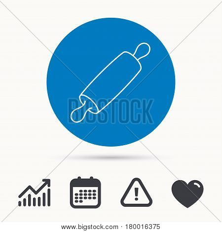 Rolling pin icon. Kitchen baker roller sign. Calendar, attention sign and growth chart. Button with web icon. Vector