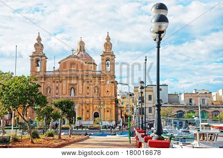 Parish Church At Msida Marina In Malta Island