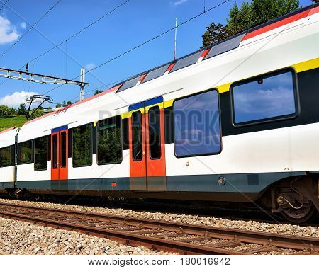 Running Train At Lavaux Vineyard Terrace Hiking Trail Of Switzerland