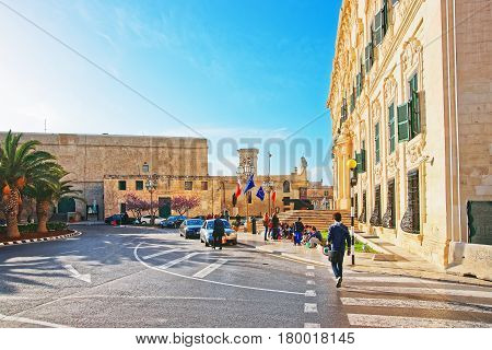 People At Auberge De Castille Building In Merchant Street Valletta