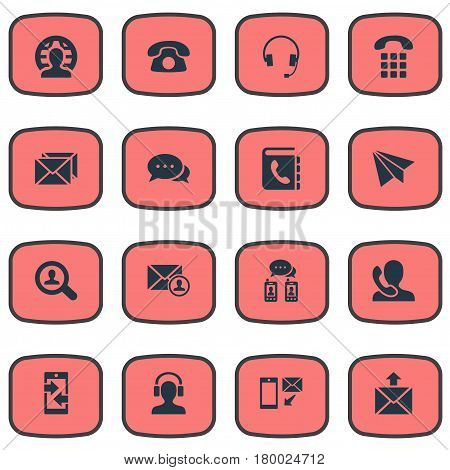 Vector Illustration Set Of Simple Contact Icons. Elements Posting, New-Come Letter, Earpiece And Other Synonyms Mailing, Calling And Send.