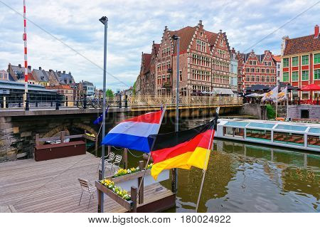 Embankment On Korenlei And Graslei Canal In Gent